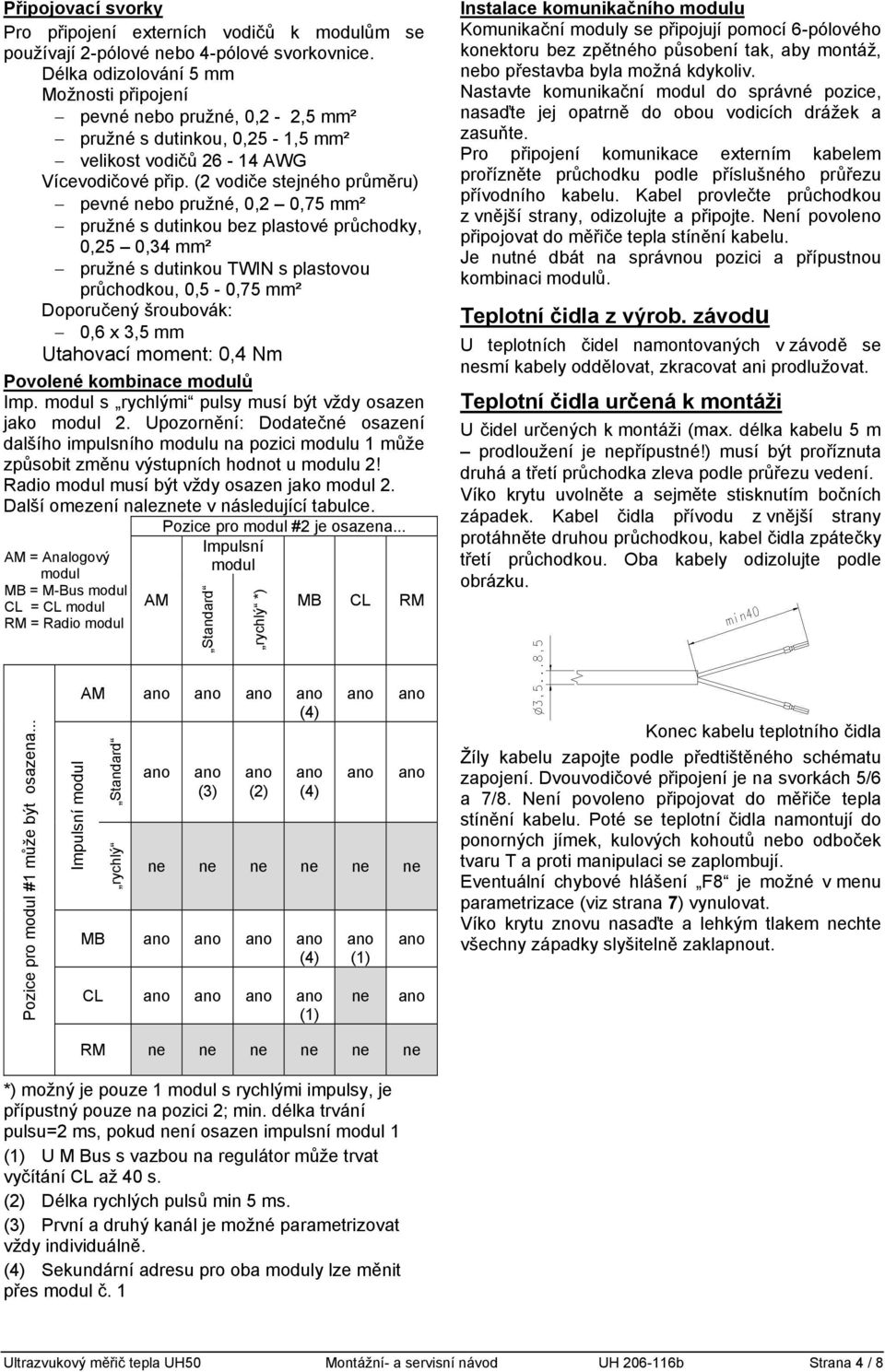 (2 vodiče stejného průměru) pevné nebo pružné, 0,2 0,75 mm² pružné s dutinkou bez plastové průchodky, 0,25 0,34 mm² pružné s dutinkou TWIN s plastovou průchodkou, 0,5-0,75 mm² Doporučený šroubovák: