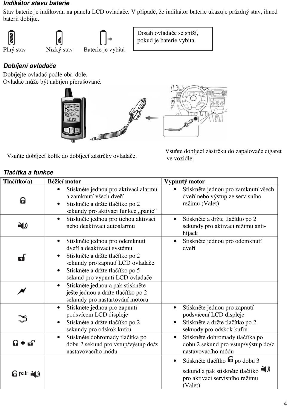 Vsuňte dobíjecí kolík do dobíjecí zástrčky ovladače. Vsuňte dobíjecí zástrčku do zapalovače cigaret ve vozidle.