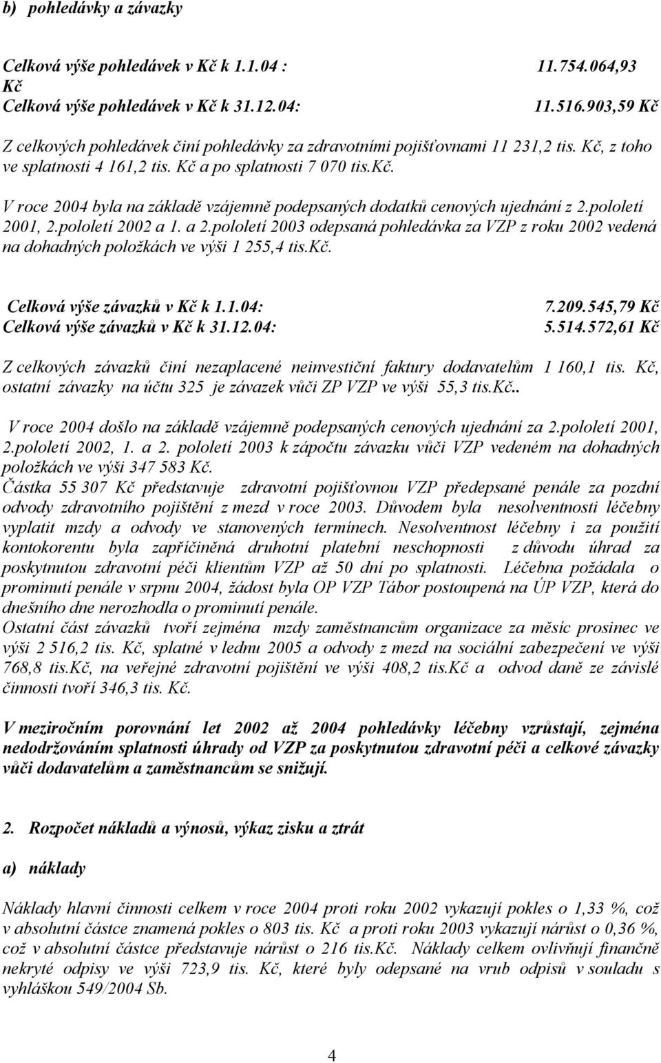 V roce 2004 byla na základě vzájemně podepsaných dodatků cenových ujednání z 2.pololetí 2001, 2.pololetí 2002 a 1. a 2.