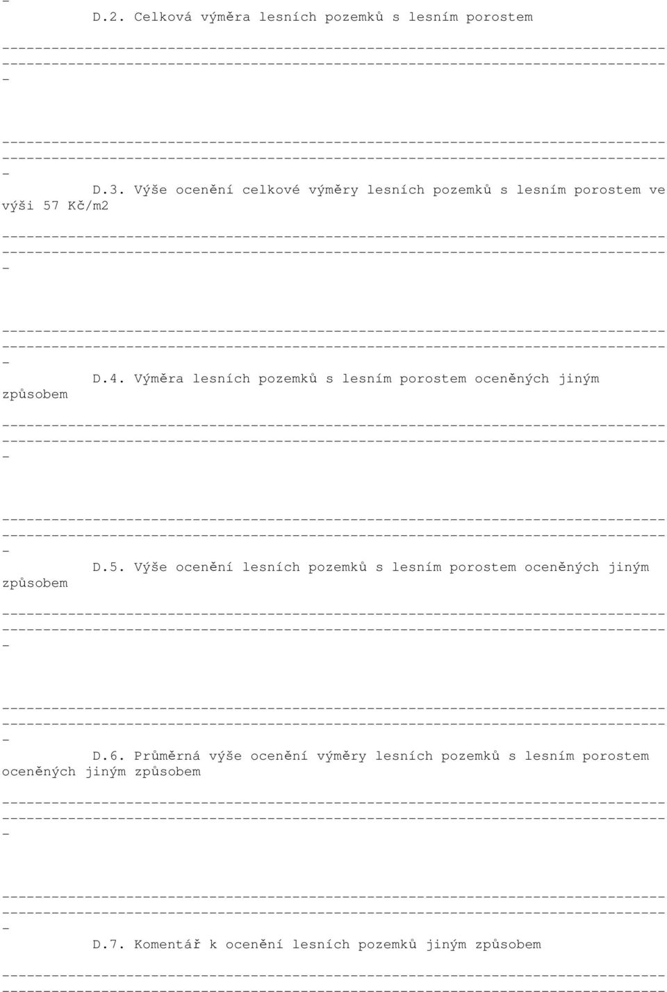 Výměra lesních pozemků s lesním porostem oceněných jiným způsobem D.5.