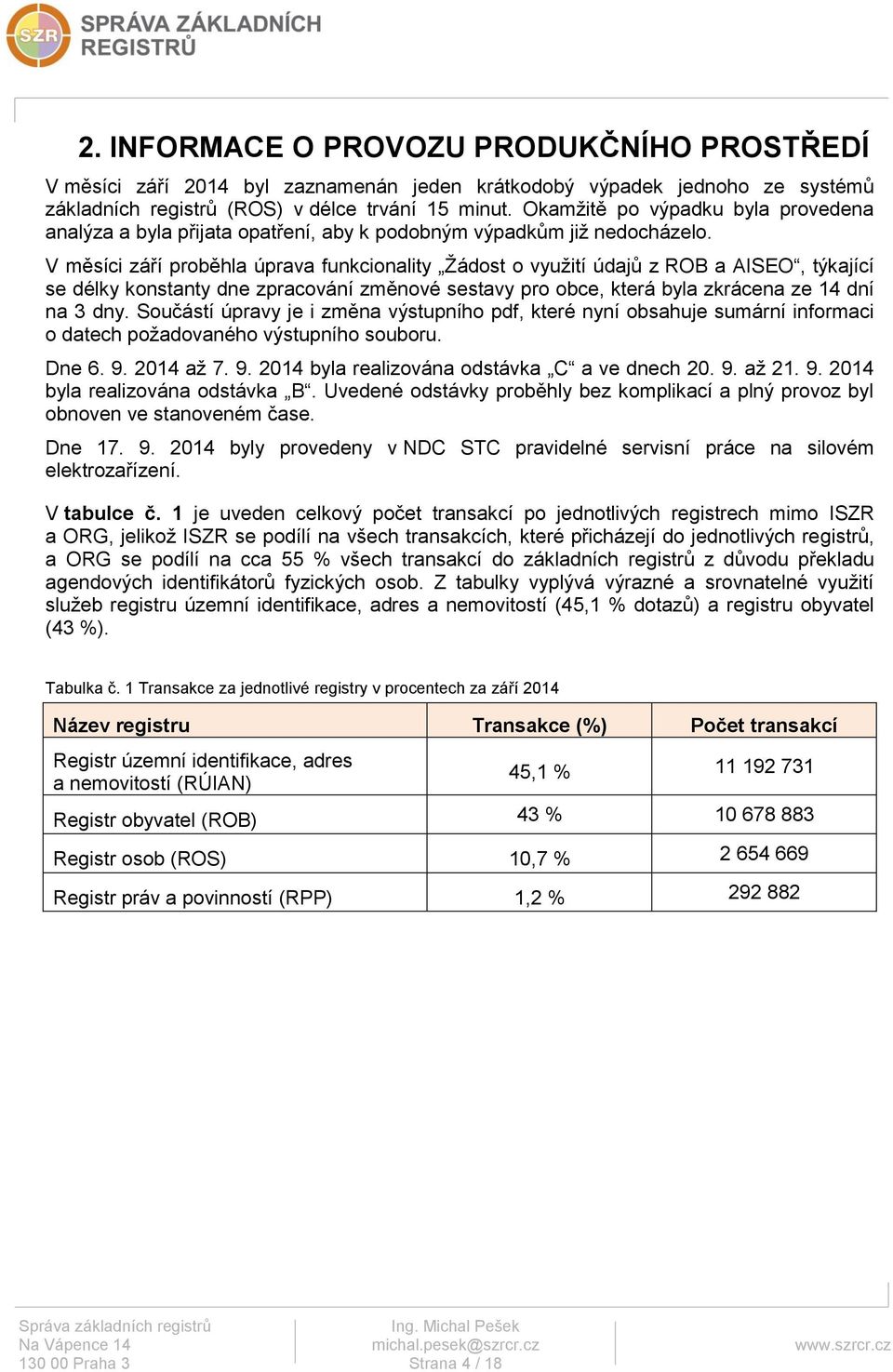 V měsíci září proběhla úprava funkcionality Žádost o využití údajů z ROB a AISEO, týkající se délky konstanty dne zpracování změnové sestavy pro obce, která byla zkrácena ze 14 dní na 3 dny.