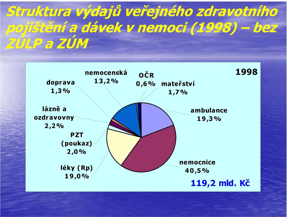0,6% mateřství 1,7% 1998 lázně a ozdravovny 2,2% PZT (poukaz)