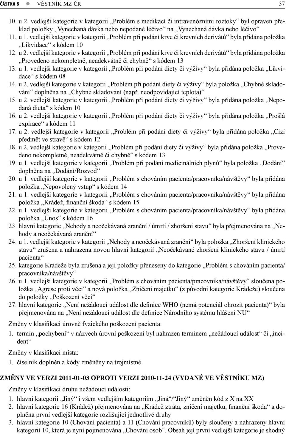 vedlejší kategorie v kategorii Problém při podání krve či krevních derivátů byla přidána položka Likvidace s kódem 10 12. u 2.