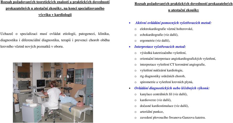 Rzsah pžadvaných praktických dvednstí prkazatelných u atestační zkušky Aktivní vládání pmcných vyšetřvacích metd: elektrkardigrafie včetně hltervské, echkardigrafie (viz další), ergmetrie (viz