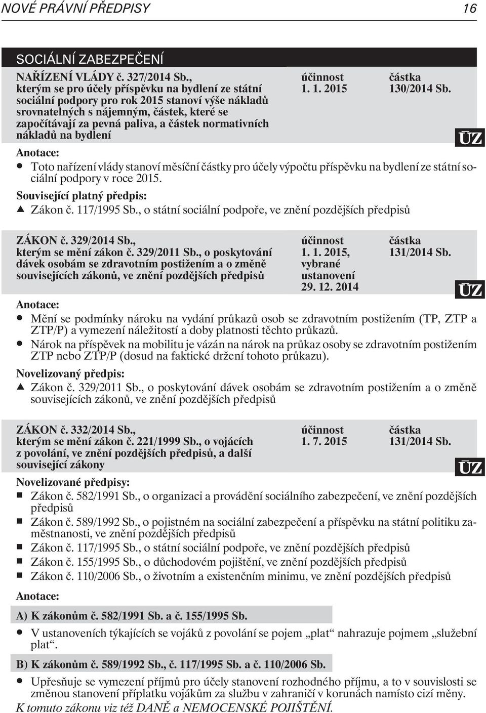 nákladù na bydlení 130/2014 Sb. Toto naøízení vlády stanoví mìsíèní èástky pro úèely výpoètu pøíspìvku na bydlení ze státní sociální podpory v roce 2015. Zákon è. 117/1995 Sb.