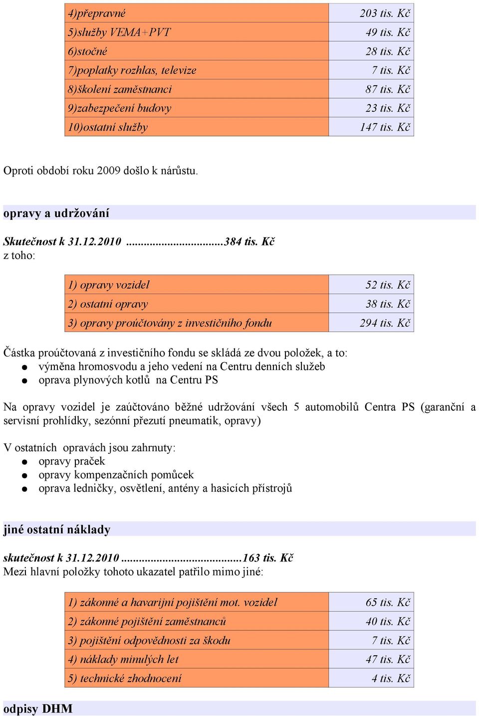 Kč 3) opravy proúčtovány z investičního fondu 294 tis.