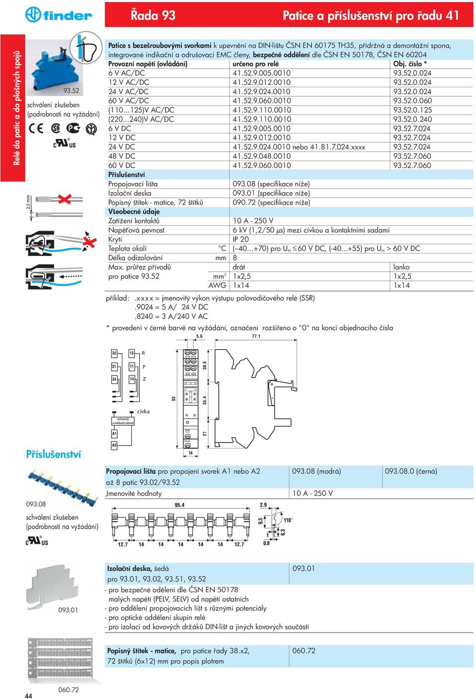 bezpečné odd lení dle ČSN EN 50178, ČSN EN 60204 Provozní nap tí (ovládání) určeno pro relé Obj. číslo * 6 V AC/DC 41.52.9.005.0010 93.52.0.024 12 V AC/DC 41.52.9.012.0010 93.52.0.024 24 V AC/DC 41.