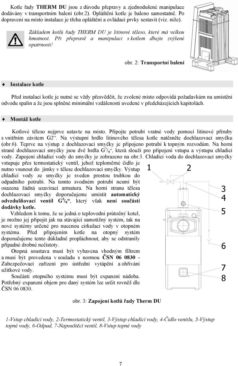 Při přepravě a manipulaci s kotlem dbejte zvýšené opatrnosti! obr.