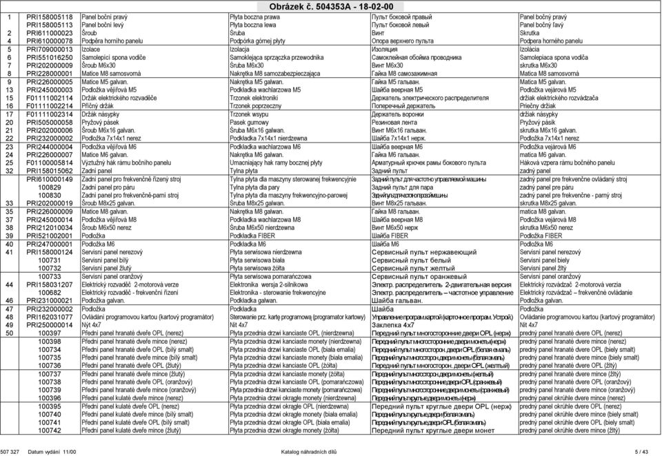PRI611000023 Šroub Śruba Винт Skrutka 4 PRI610000078 Podpěra horního panelu Podpórka górnej płyty Опора верхнего пульта Podpera horného panelu 5 PRI709000013 Izolace Izolacja Изоляция Izolácia 6