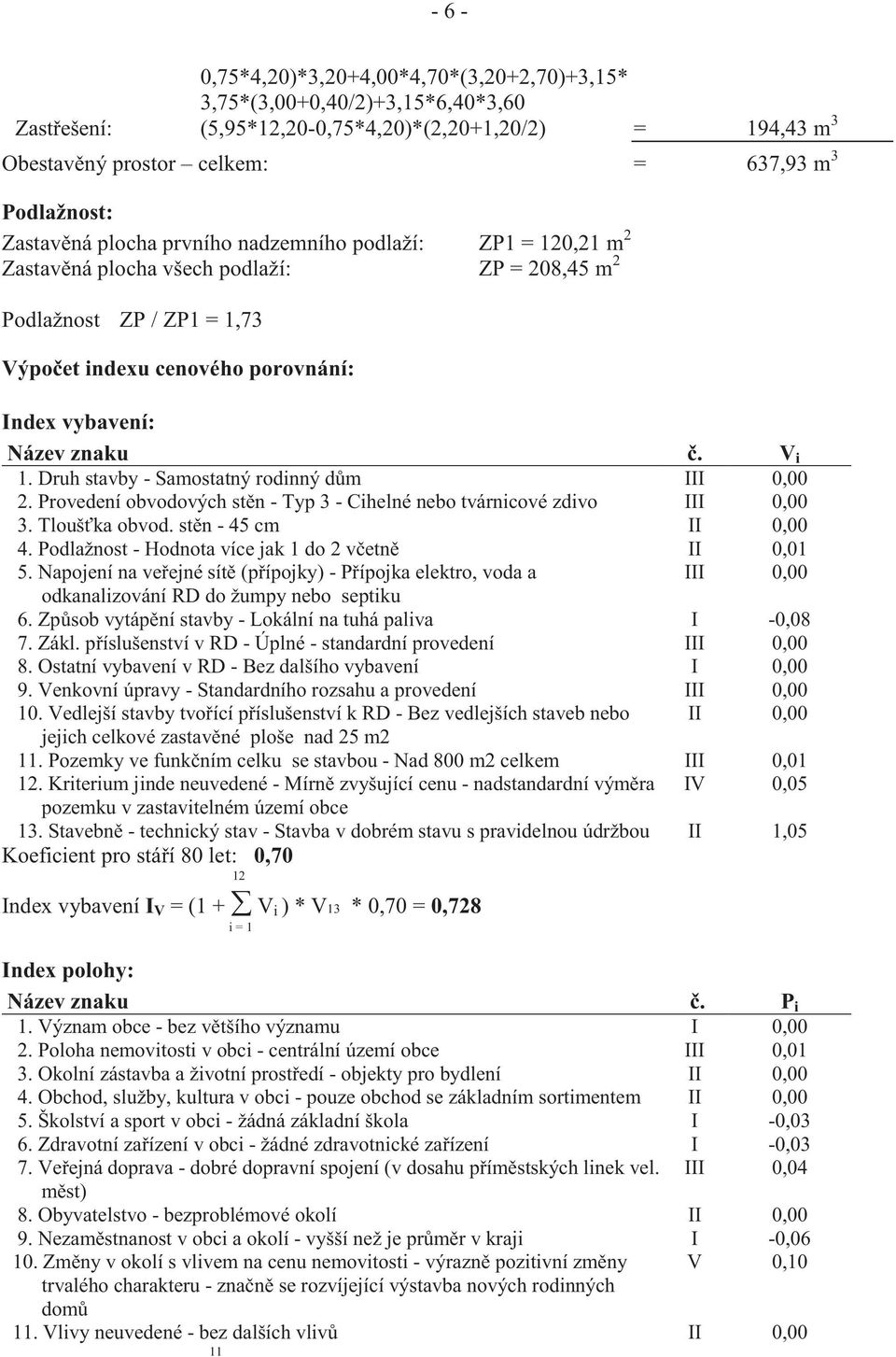 V i 1. Druh stavby - Samostatný rodinný d m III 0,00 2. Provedení obvodových st n - Typ 3 - Cihelné nebo tvárnicové zdivo III 0,00 3. Tlouš ka obvod. st n - 45 cm II 0,00 4.