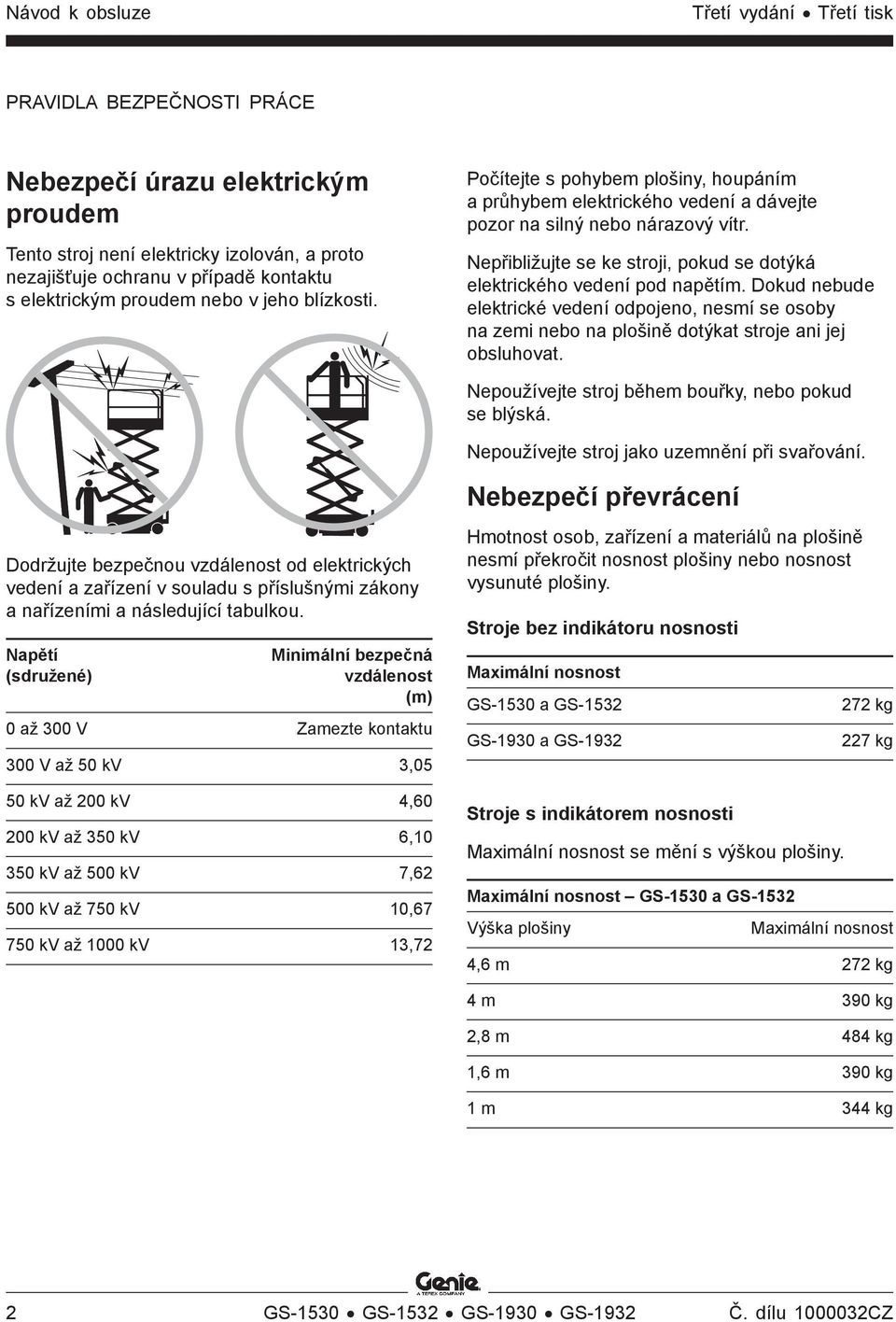 Nepřibližujte se ke stroji, pokud se dotýká elektrického vedení pod napětím. Dokud nebude elektrické vedení odpojeno, nesmí se osoby na zemi nebo na plošině dotýkat stroje ani jej obsluhovat.