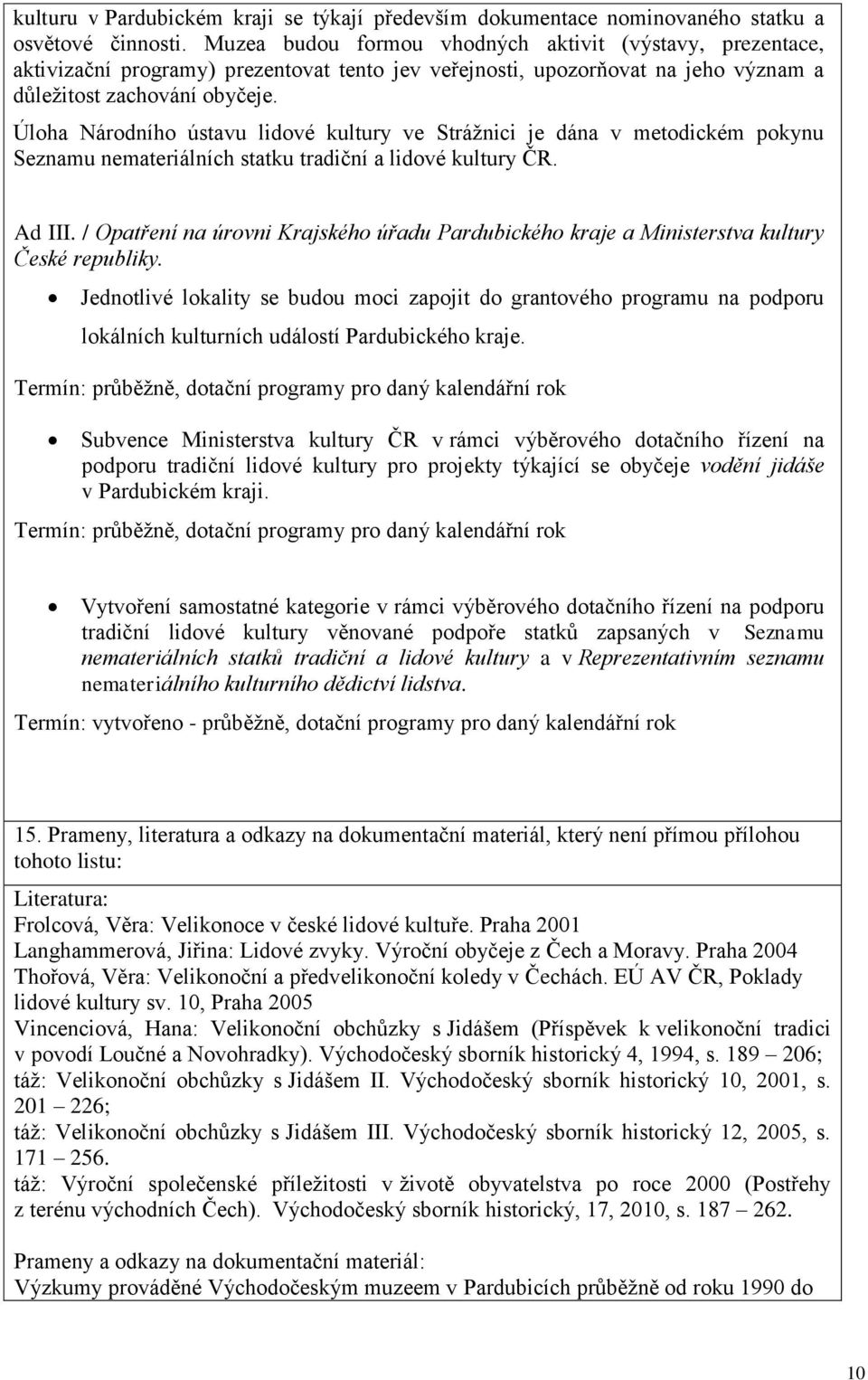 Úloha Národního ústavu lidové kultury ve Strážnici je dána v metodickém pokynu Seznamu nemateriálních statku tradiční a lidové kultury ČR. Ad III.