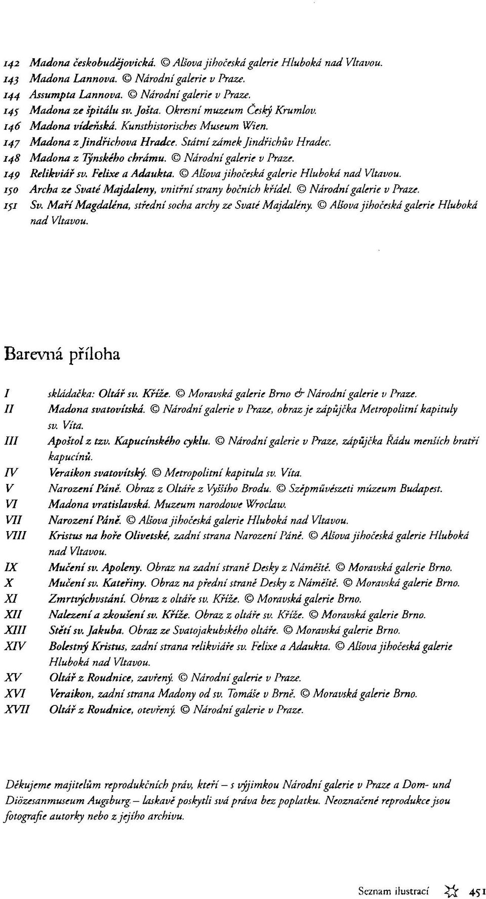 Národní galerie v Praze. 149 Relikviář sv. Felixe a Adaukta. Alšova jihočeská galerie Hluboká nad Vltavou. 150 Archa ze Svaté Majdaleny, vnitřní strany bočních křídel. Národní galerie v Praze. 151 Sv.