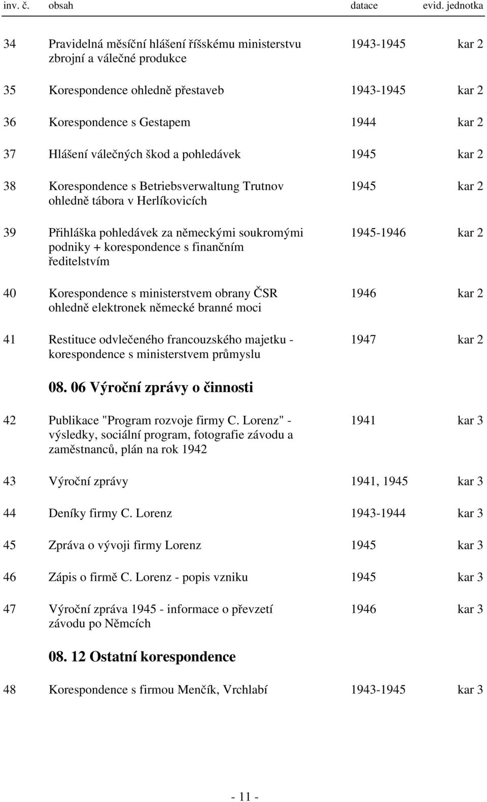 Hlášení válečných škod a pohledávek 1945 kar 2 38 Korespondence s Betriebsverwaltung Trutnov ohledně tábora v Herlíkovicích 39 Přihláška pohledávek za německými soukromými podniky + korespondence s