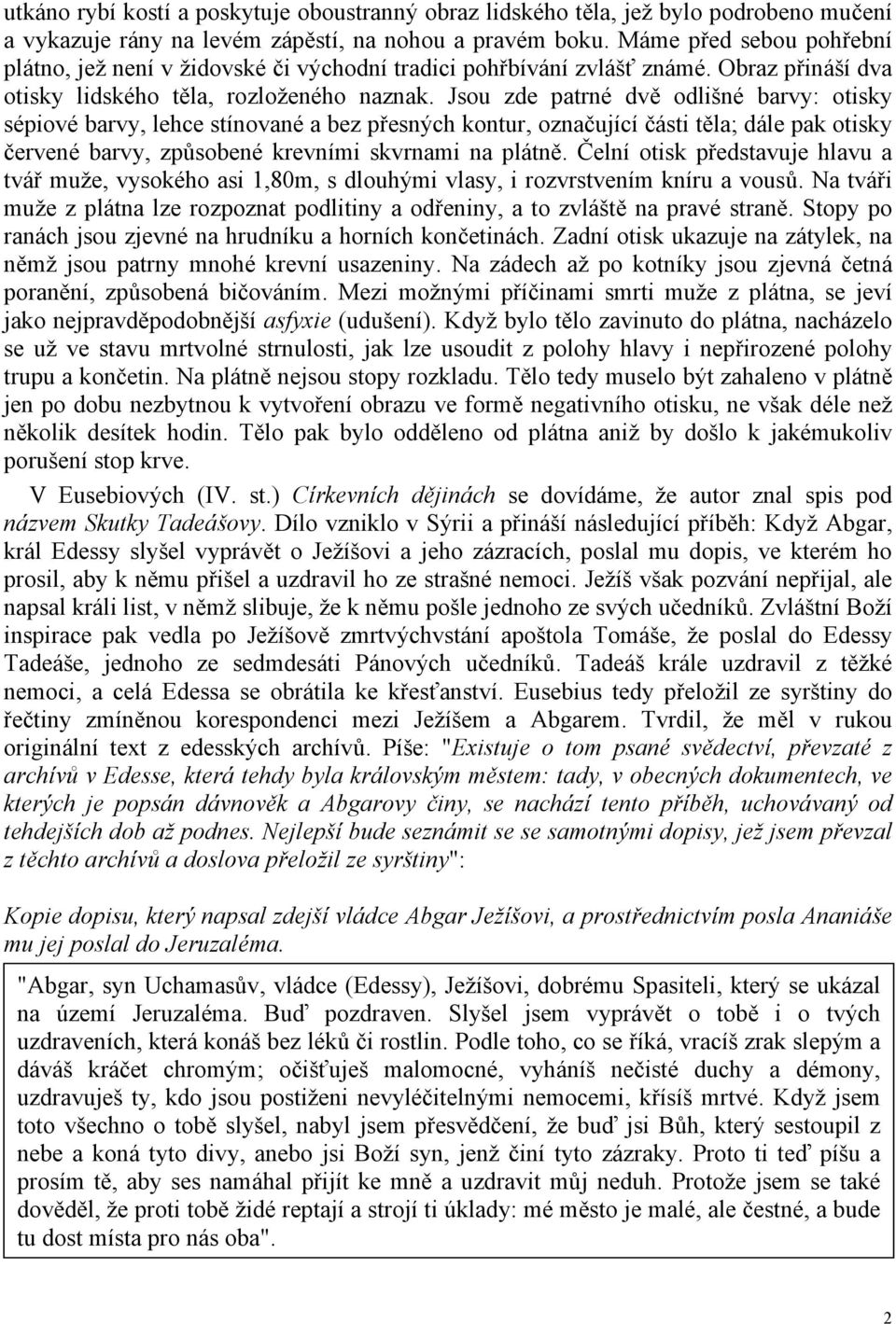 Jsou zde patrné dvě odlišné barvy: otisky sépiové barvy, lehce stínované a bez přesných kontur, označující části těla; dále pak otisky červené barvy, způsobené krevními skvrnami na plátně.