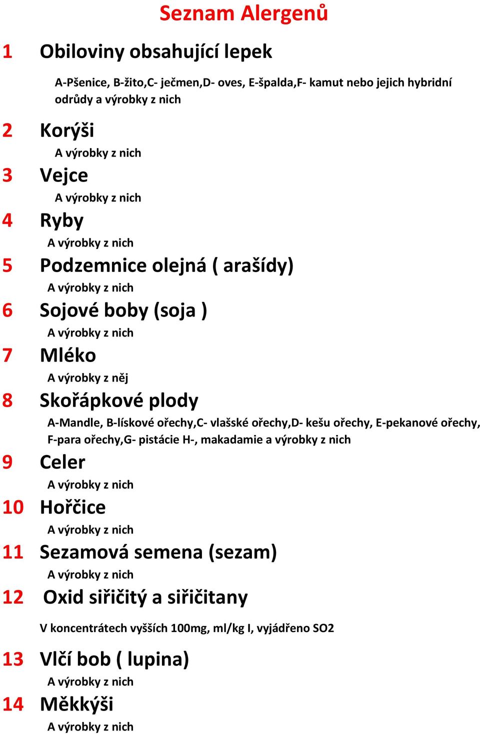 B-lískové ořechy,c- vlašské ořechy,d- kešu ořechy, E-pekanové ořechy, F-para ořechy,g- pistácie H-, makadamie a výrobky z nich 9 Celer 10