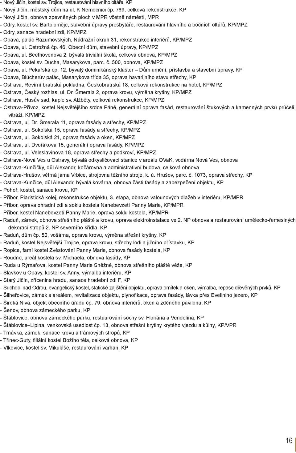 31, rekonstrukce interiérů, KP/MPZ - Opava, ul Ostrožná čp 46, Obecní dům, stavební úpravy, KP/MPZ - Opava, ul Beethovenova 2, bývalá triviální škola, celková obnova, KP/MPZ - Opava, kostel sv Ducha,