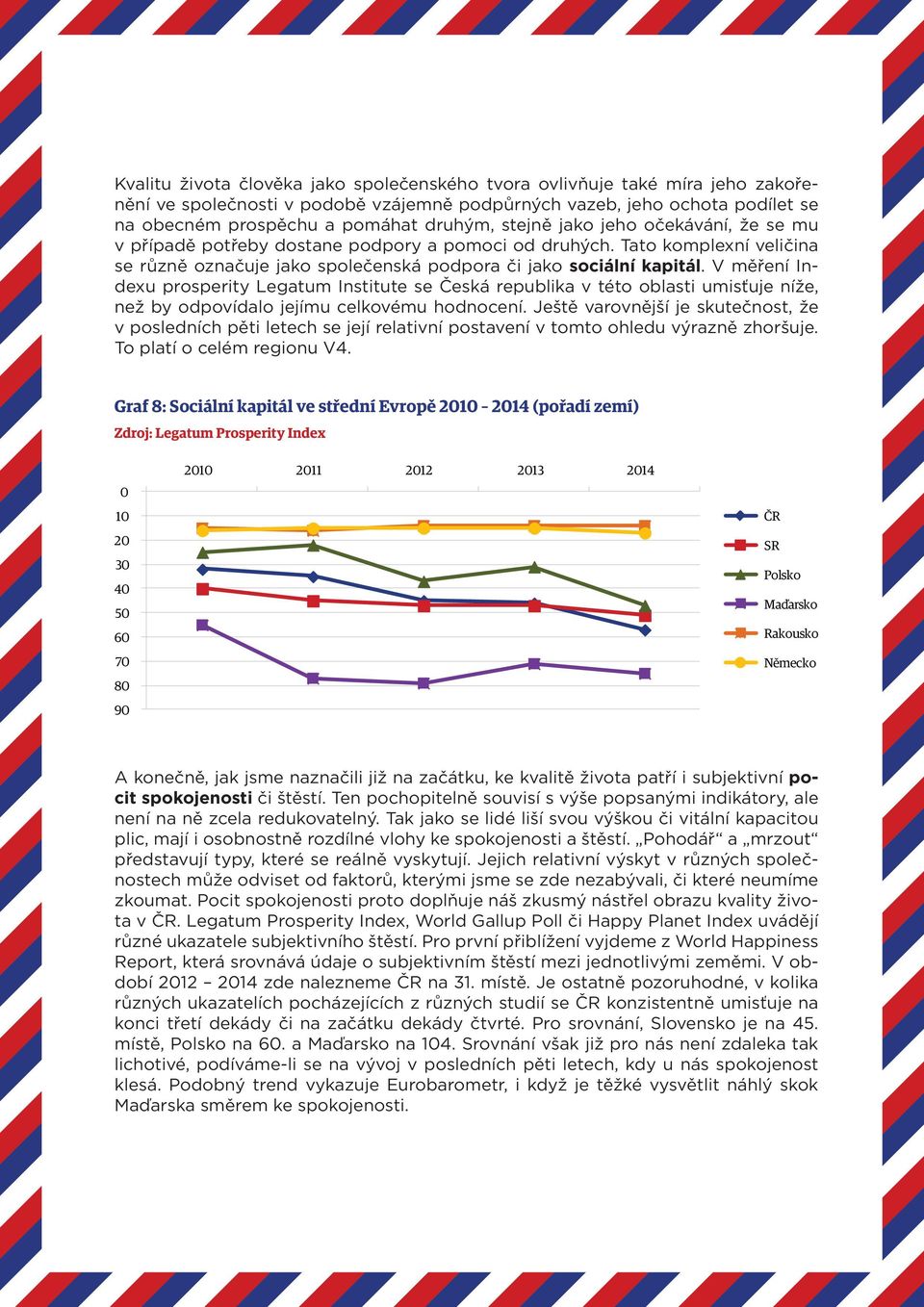 V měření Indexu prosperity Legatum Institute se Česká republika v této oblasti umisťuje níže, než by odpovídalo jejímu celkovému hodnocení.
