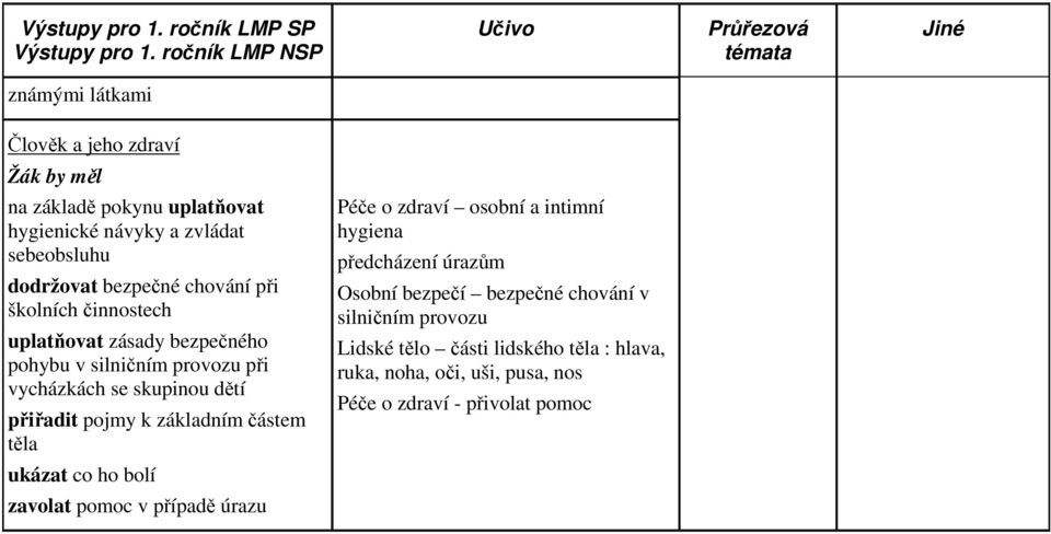 bezpečné chování při školních činnostech uplatňovat zásady bezpečného pohybu v silničním provozu při vycházkách se skupinou dětí přiřadit pojmy k