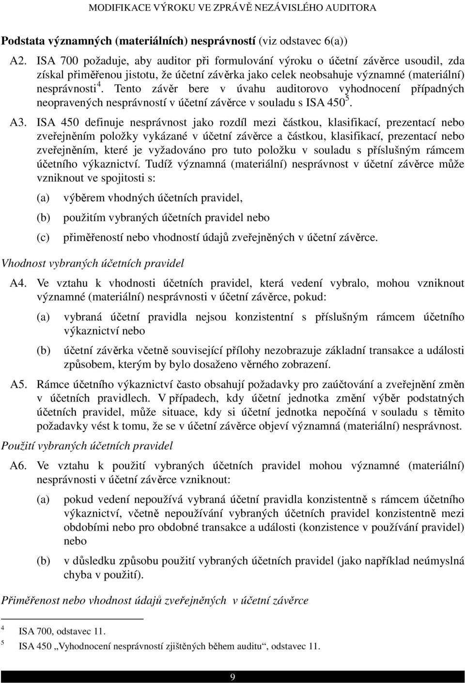 Tento závěr bere v úvahu auditorovo vyhodnocení případných neopravených nesprávností v účetní závěrce v souladu s ISA 450 5. A3.