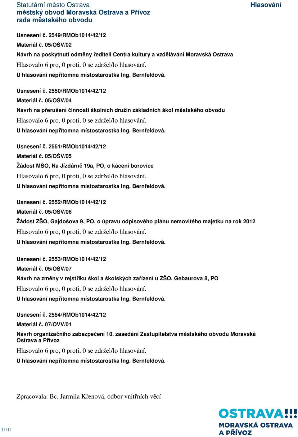 05/OŠV/05 Žádost MŠO, Na Jízdárně 19a, PO, o kácení borovice Usnesení č. 2552/RMOb1014/42/12 Materiál č.