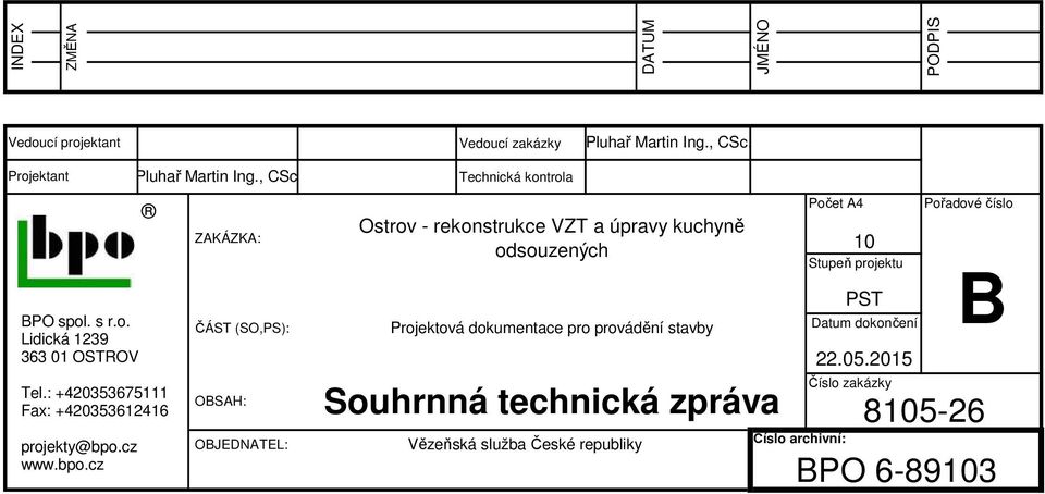 ZAKÁZKA: ČÁST (SO,PS): OBSAH: OBJEDNATEL: Technická kontrola Ostrov - rekonstrukce VZT a úpravy kuchyně odsouzených Projektová dokumentace pro