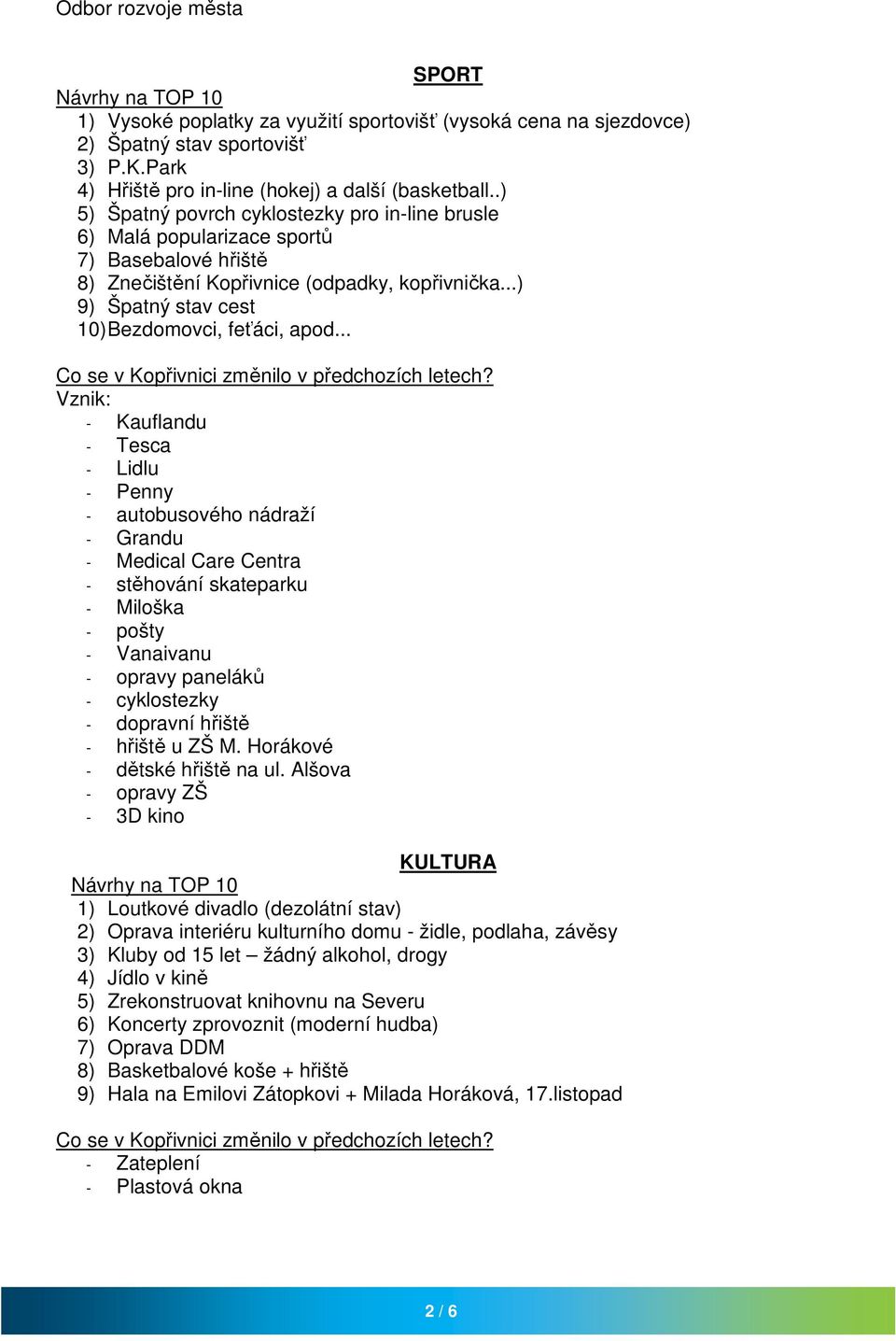 .. Vznik: - Kauflandu - Tesca - Lidlu - Penny - autobusového nádraží - Grandu - Medical Care Centra - stěhování skateparku - Miloška - pošty - Vanaivanu - opravy paneláků - cyklostezky - dopravní