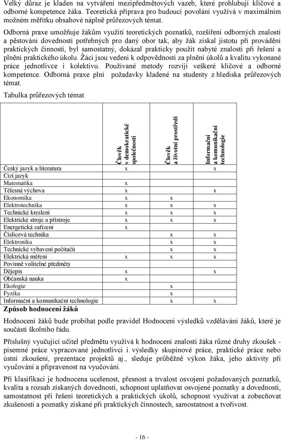 Odborná praxe umožňuje žákům využití teoretických poznatků, rozšíření odborných znalostí a pěstování dovedností potřebných pro daný obor tak, aby žák získal jistotu při provádění praktických