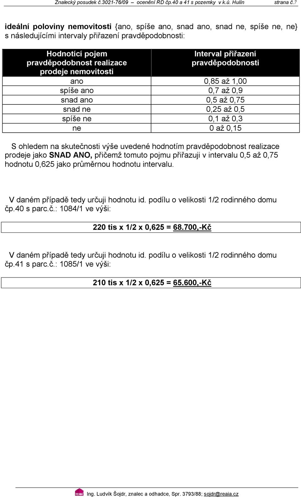 Interval přiřazení pravděpodobnosti ano,85 až 1, spíše ano,7 až,9 snad ano,5 až,75 snad ne,25 až,5 spíše ne,1 až,3 ne až,15 S ohledem na skutečnosti výše uvedené hodnotím pravděpodobnost realizace