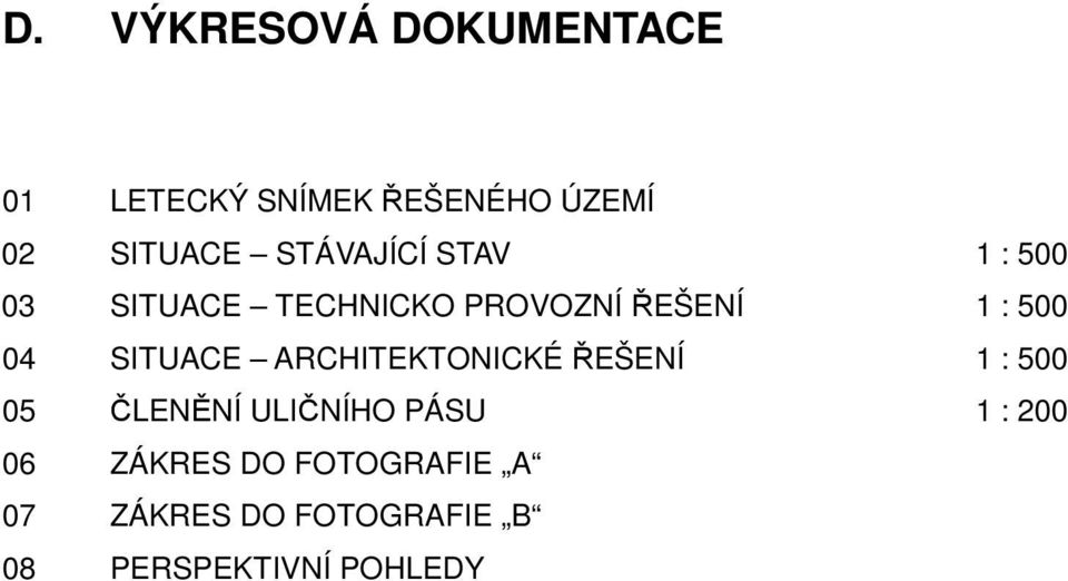 SITUACE ARCHITEKTONICKÉ ŘEŠENÍ 1 : 500 05 ČLENĚNÍ ULIČNÍHO PÁSU 1 : 200