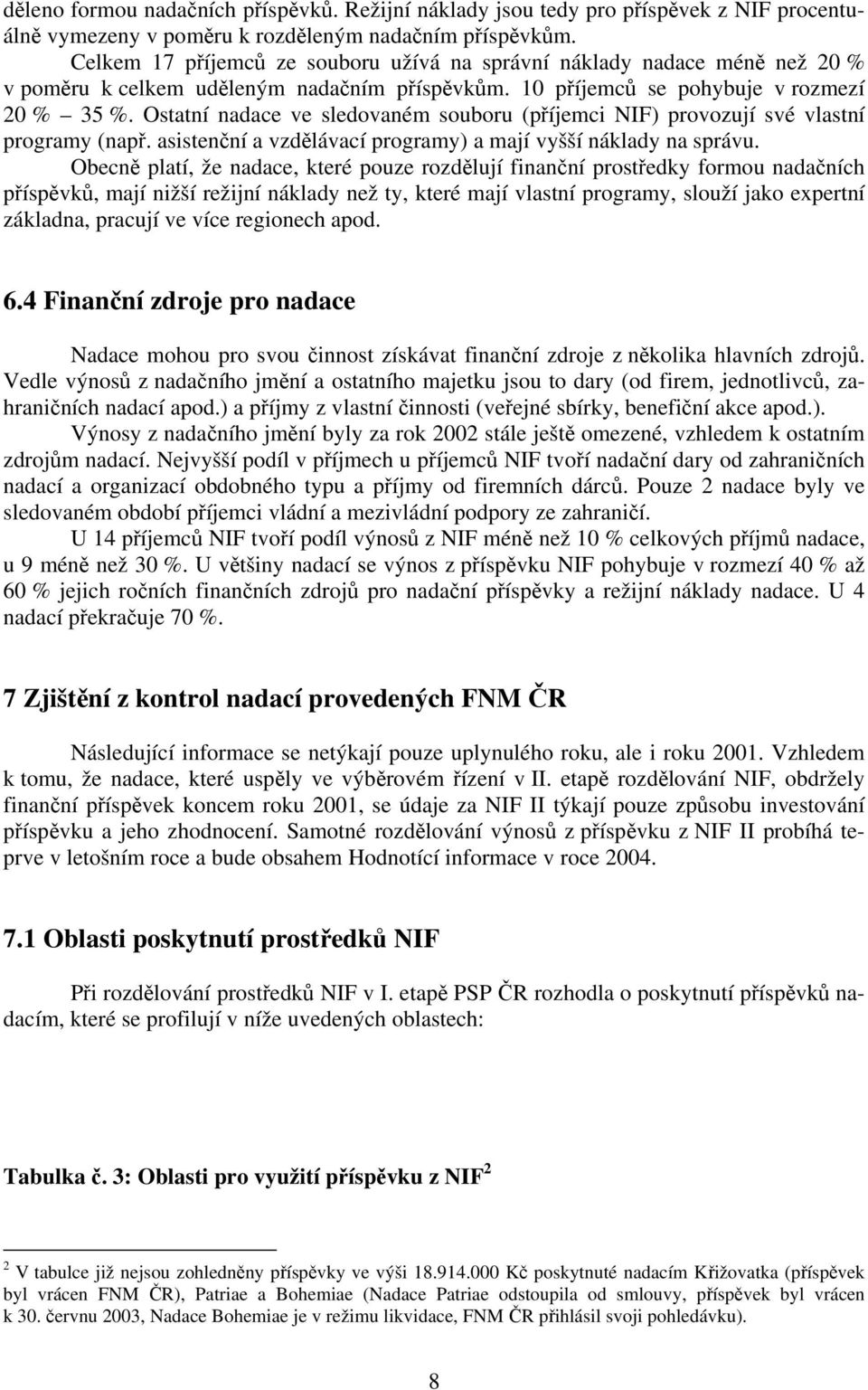 Ostatní nadace ve sledovaném souboru (příjemci NIF) provozují své vlastní programy (např. asistenční a vzdělávací programy) a mají vyšší náklady na správu.