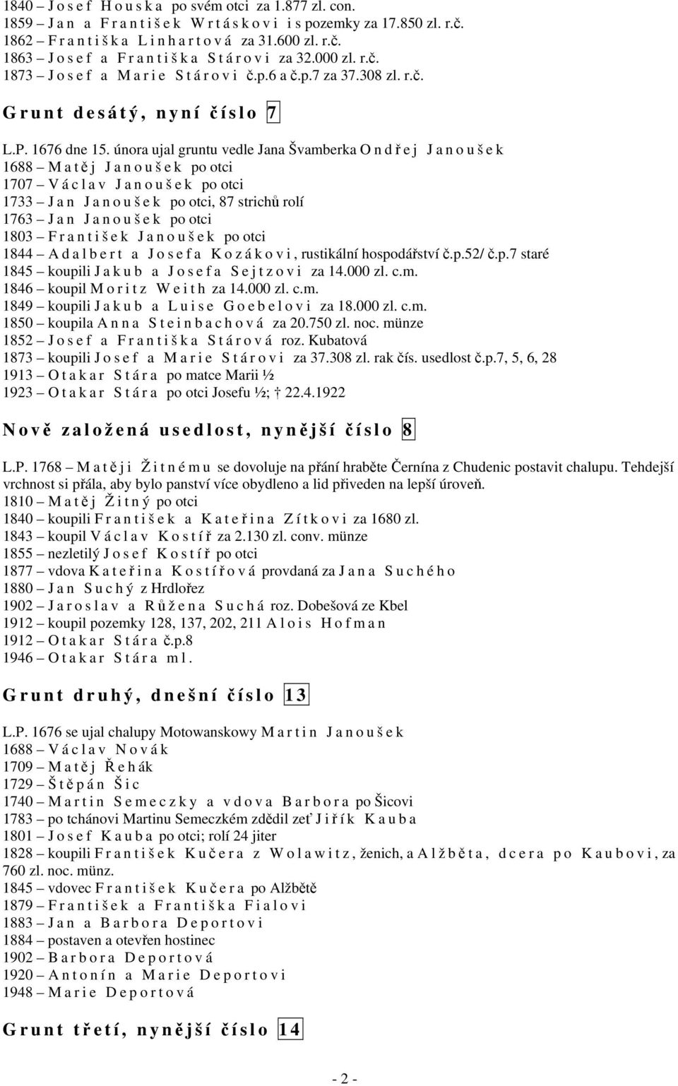 února ujal gruntu vedle Jana Švamberka O n dřej Janoušek 1688 M a těj Janoušek po otci 1707 V á c l a v J a n o u š e k po otci 1733 J a n J a n o u š e k po otci, 87 strichů rolí 1763 J a n J a n o