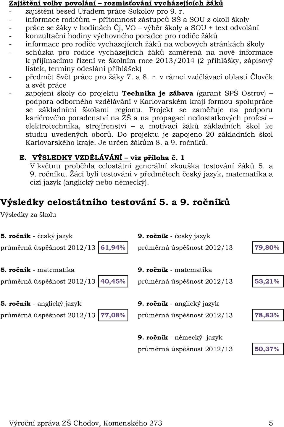 - informace rodičům + přítomnost zástupců SŠ a SOU z okolí školy - práce se žáky v hodinách Čj, VO výběr školy a SOU + text odvolání - konzultační hodiny výchovného poradce pro rodiče žáků -