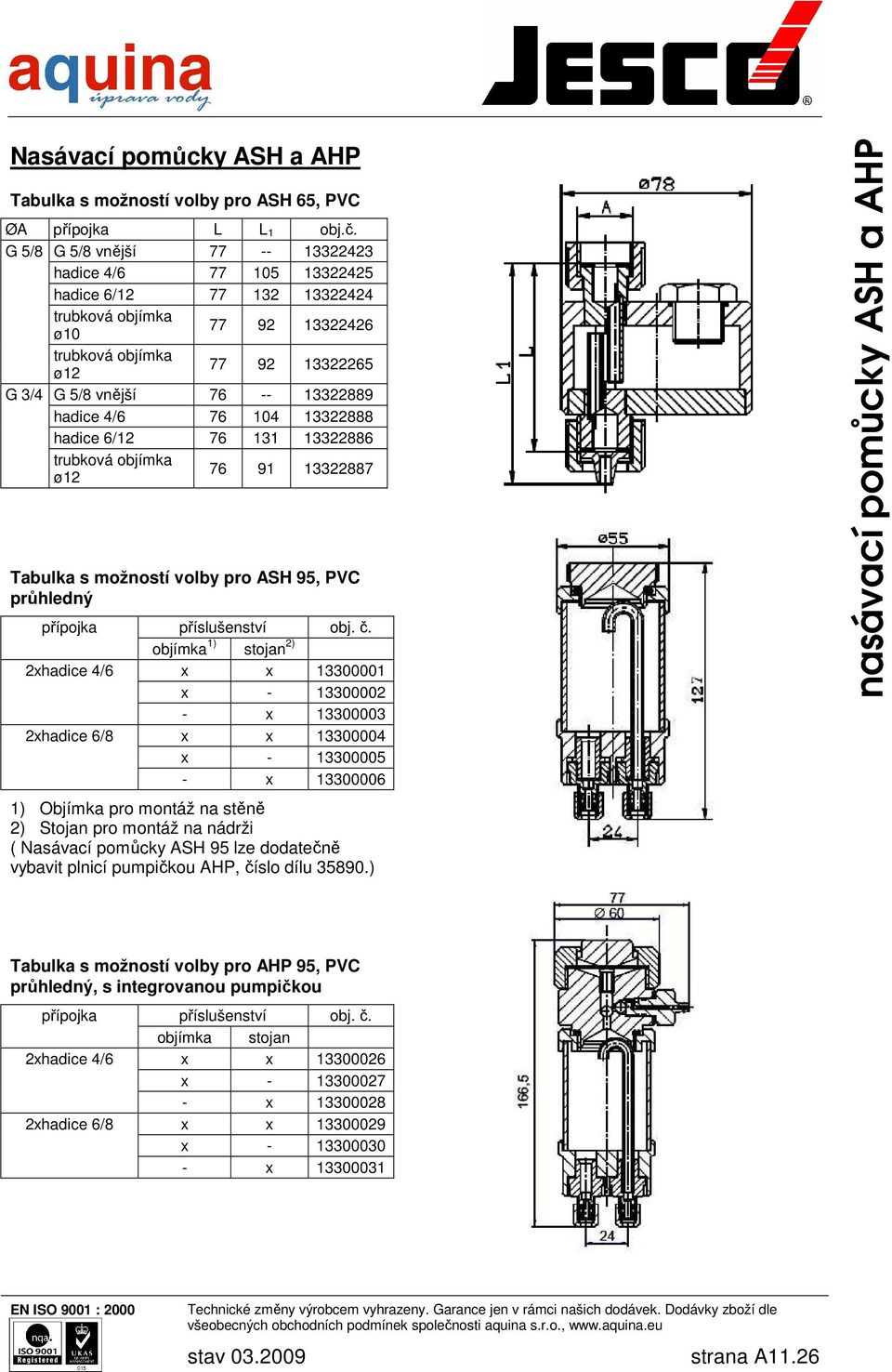 76 131 13322886 ø12 76 91 13322887 Tabulka s možností volby pro ASH 95, PVC průhledný přípojka 2xhadice 4/6 2xhadice 6/8 příslušenství obj. č.