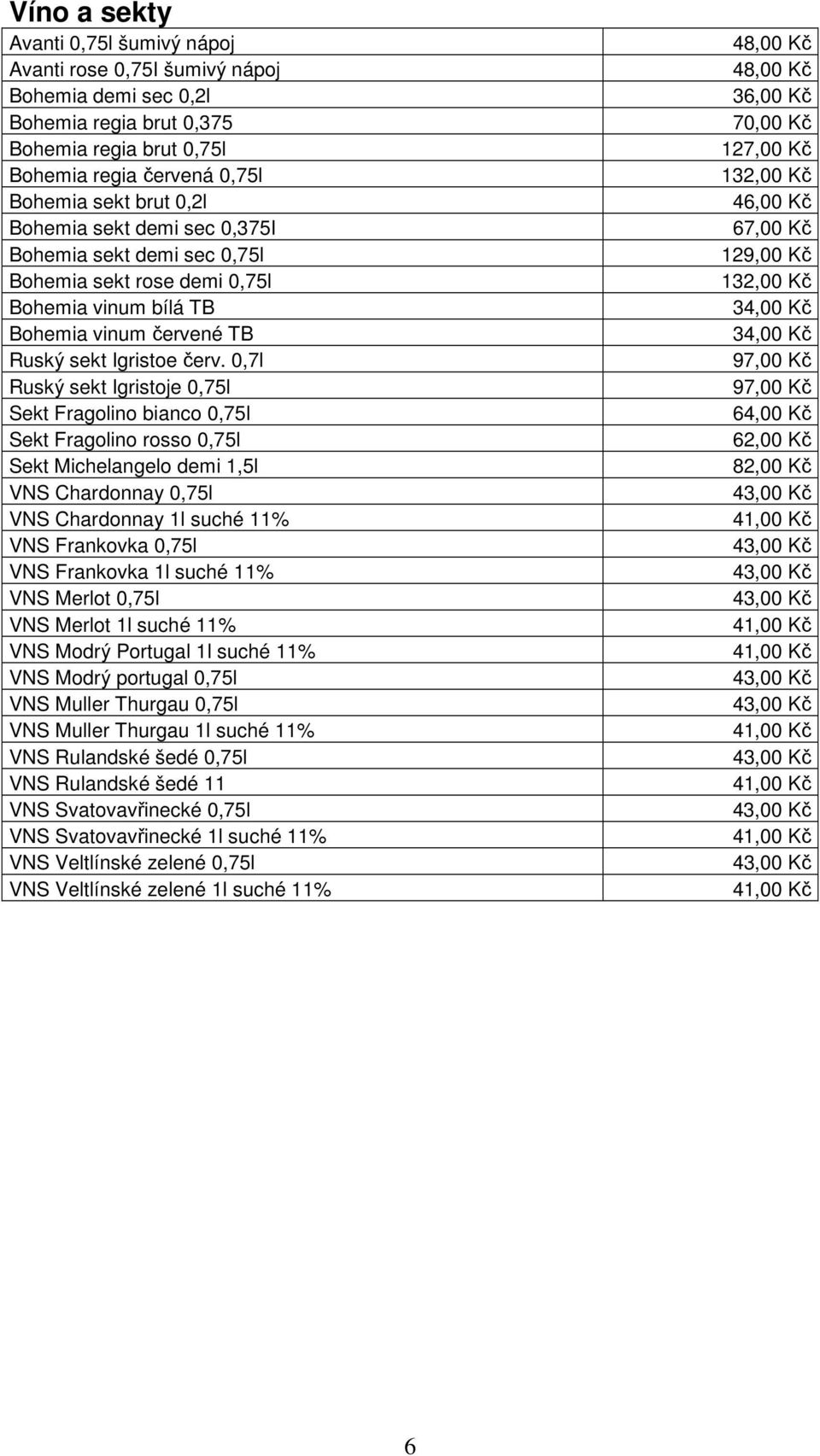 0,7l Ruský sekt Igristoje 0,75l Sekt Fragolino bianco 0,75l Sekt Fragolino rosso 0,75l Sekt Michelangelo demi 1,5l VNS Chardonnay 0,75l VNS Chardonnay 1l suché 11% VNS Frankovka 0,75l VNS Frankovka