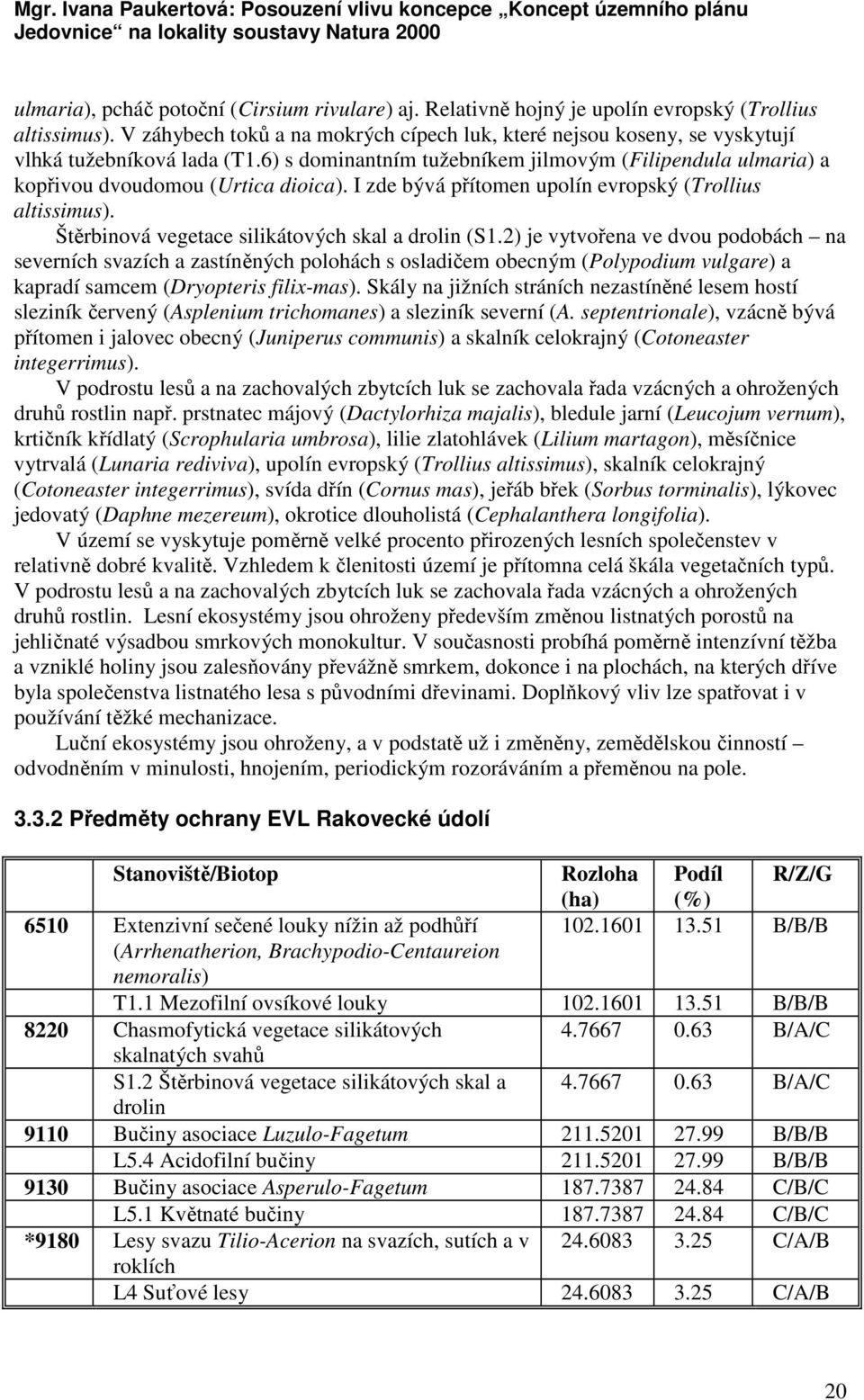 I zde bývá přítomen upolín evropský (Trollius altissimus). Štěrbinová vegetace silikátových skal a drolin (S1.