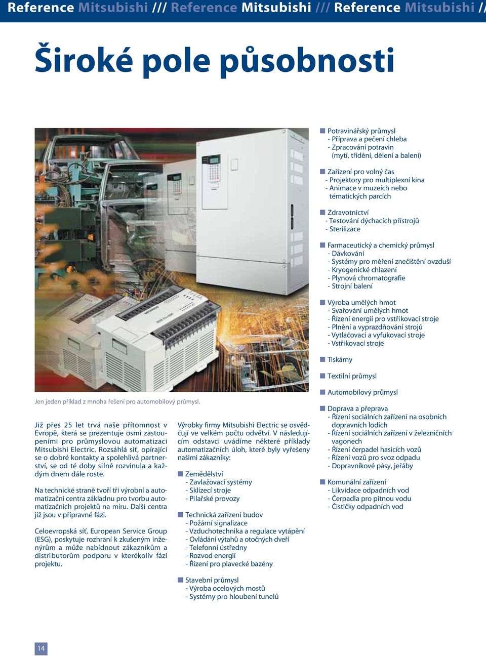 průmysl - Dávkování - Systémy pro měření znečištění ovzduší - Kryogenické chlazení - Plynová chromatografie - Strojní balení Výroba umělých hmot - Svařování umělých hmot - Řízení energií pro