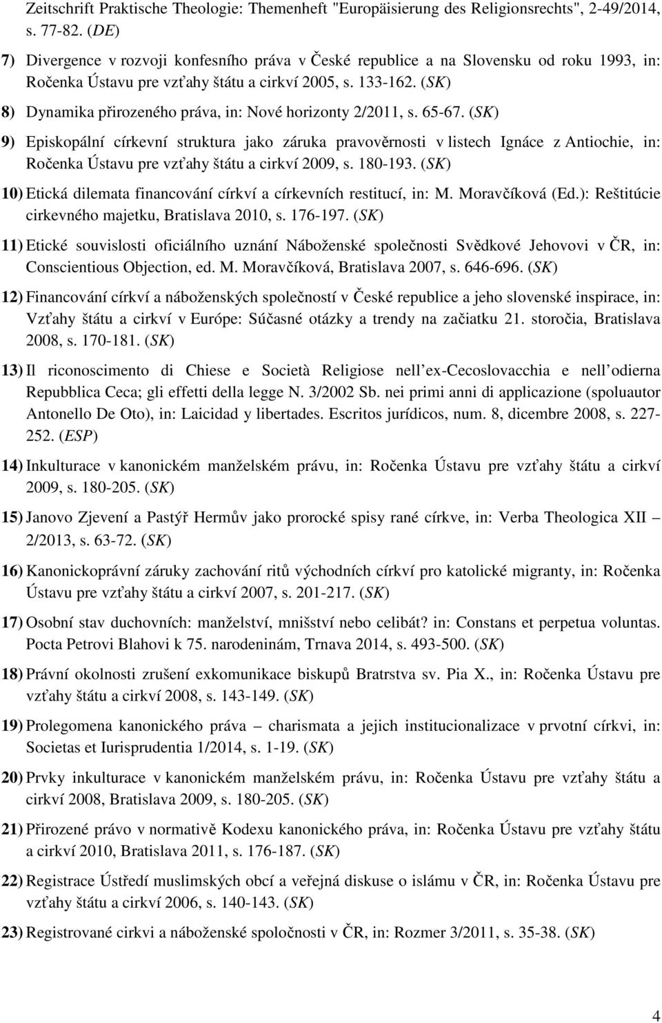 (SK) 8) Dynamika přirozeného práva, in: Nové horizonty 2/2011, s. 65-67.