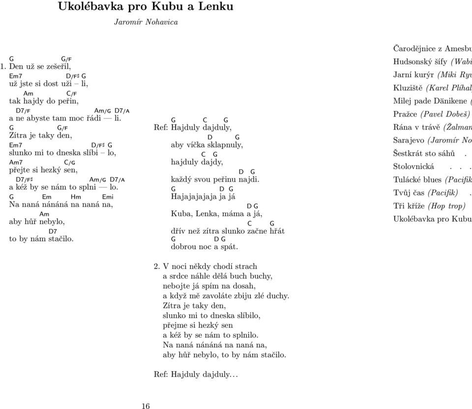di D7 ni D7 Ref: G Hajduly C dajdu G ly, abyvíčka D sklapnu G ly, hajduly C daj G dy, každýsvoupeřinu D naj G di.