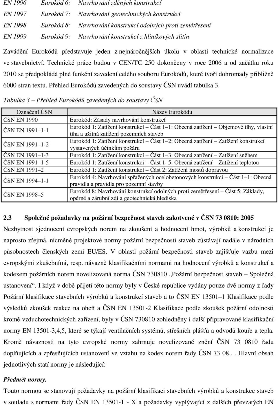 Technické práce budou v CEN/TC 250 dokončeny v roce 2006 a od začátku roku 2010 se předpokládá plné funkční zavedení celého souboru Eurokódů, které tvoří dohromady přibližně 6000 stran textu.