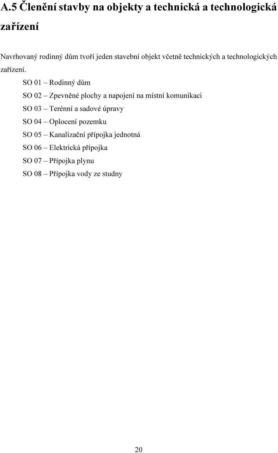 SO 01 Rodinný dům SO 02 Zpevněné plochy a napojení na místní komunikaci SO 03 Terénní a sadové úpravy