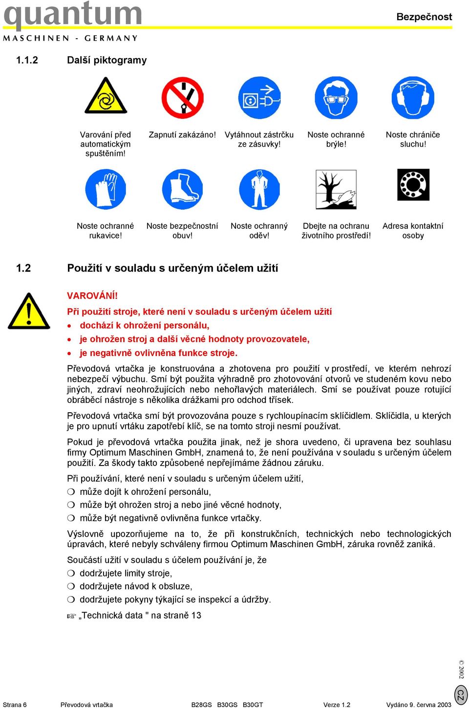 Při použití stroje, které není v souladu s určeným účelem užití dochází k ohrožení personálu, je ohrožen stroj a další věcné hodnoty provozovatele, je negativně ovlivněna funkce stroje.