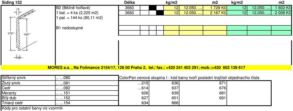 :+420 602 139 617 Stříbrný smrk.. 080 ColorPan cenová skupina I - kód barvy tvoří poslední trojčíslí objednacího čísla Žlutý smrk.