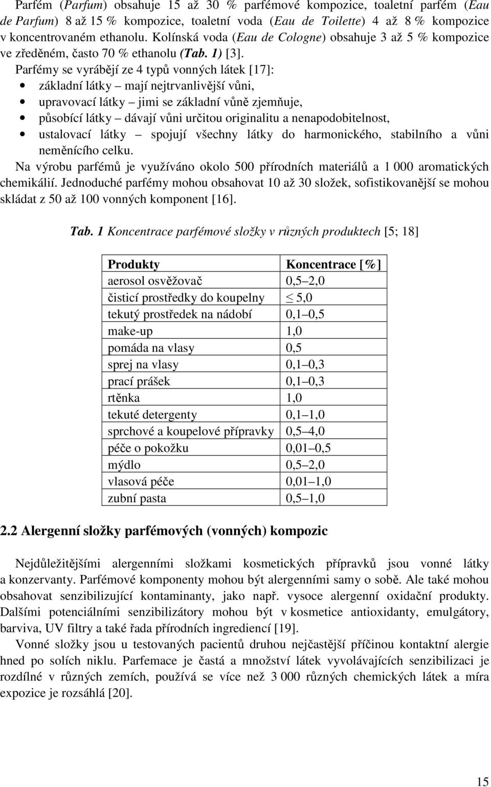 Parfémy se vyrábějí ze 4 typů vonných látek [17]: základní látky mají nejtrvanlivější vůni, upravovací látky jimi se základní vůně zjemňuje, působící látky dávají vůni určitou originalitu a