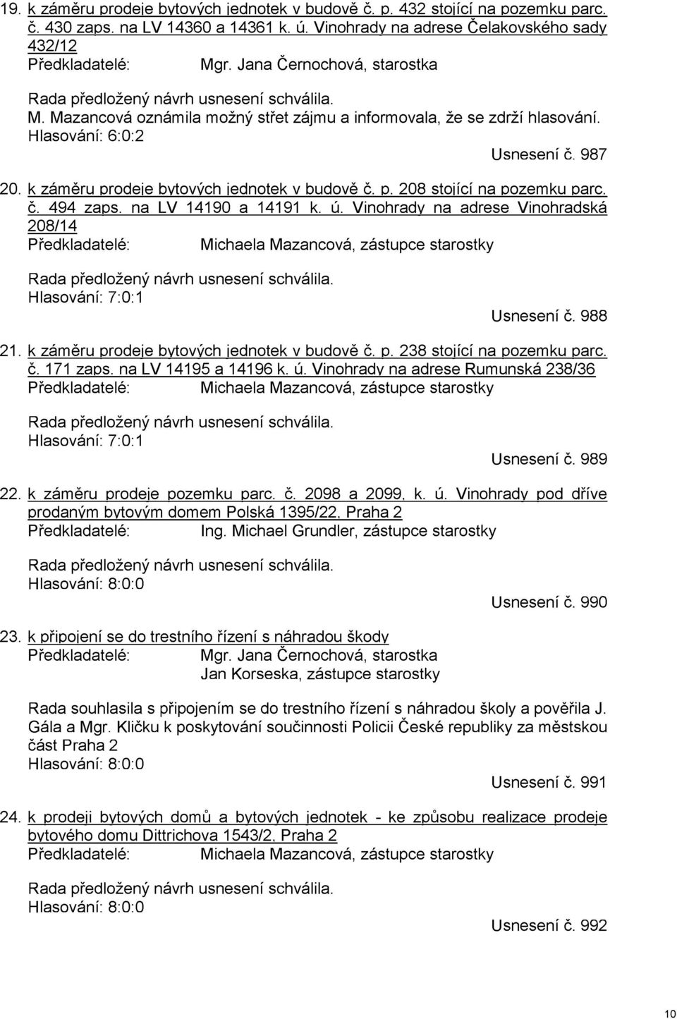 k záměru prodeje bytových jednotek v budově č. p. 208 stojící na pozemku parc. č. 494 zaps. na LV 14190 a 14191 k. ú.