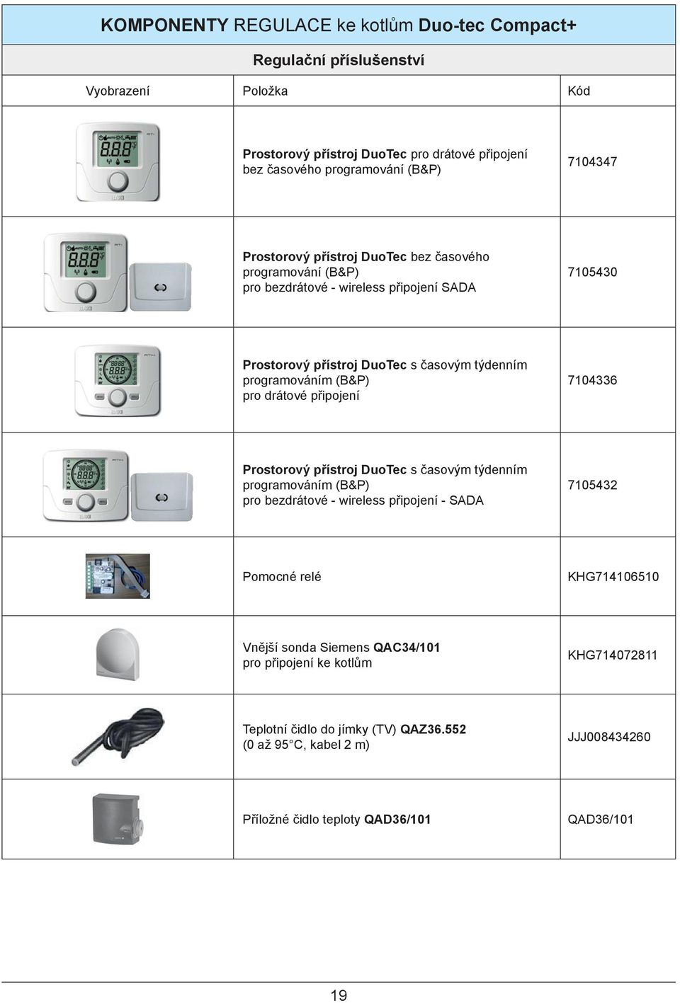 (B&P) pro drátové připojení 7104336 Prostorový přístroj DuoTec s časovým týdenním programováním (B&P) pro bezdrátové - wireless připojení - SADA 7105432 Pomocné relé KHG714106510