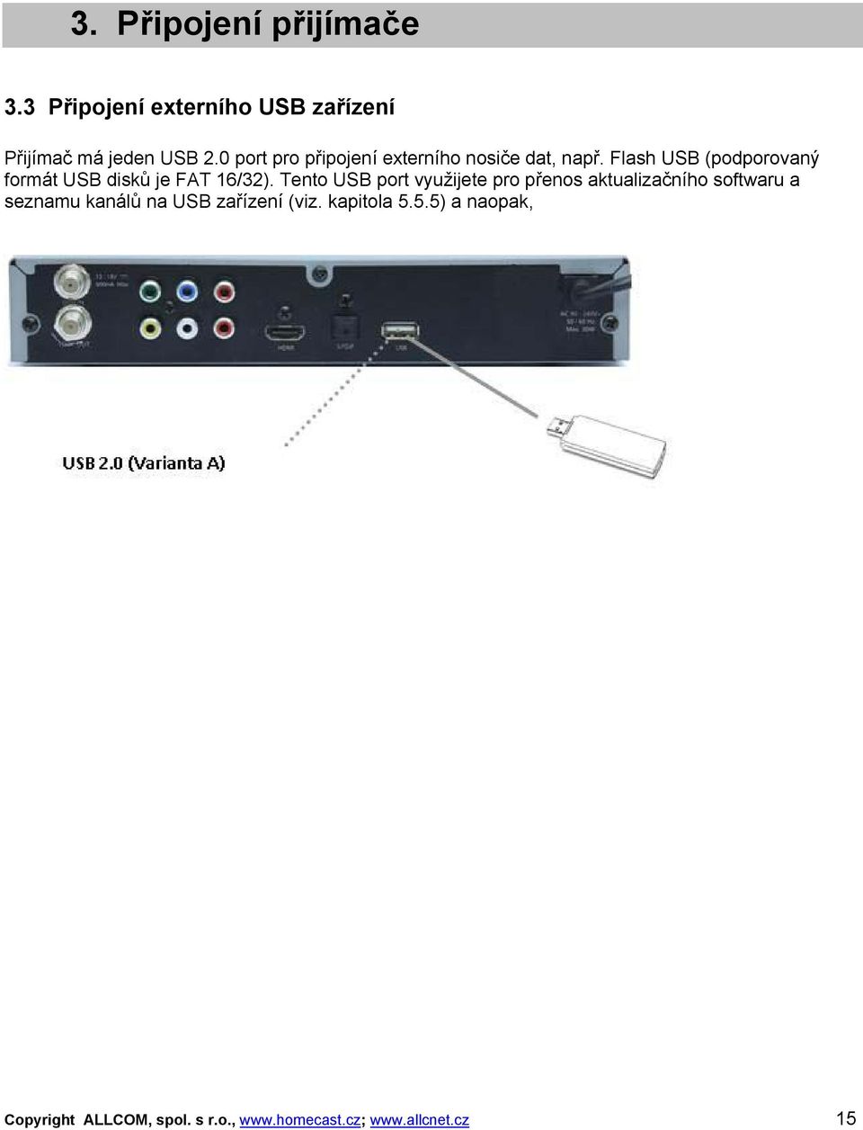 Flash USB (podporovaný formát USB disků je FAT 16/32).