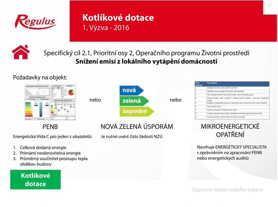 třída C pro jeden z ukazatelů: 1. Celková dodaná energie 2. Primární neobnovitelná energie 3.