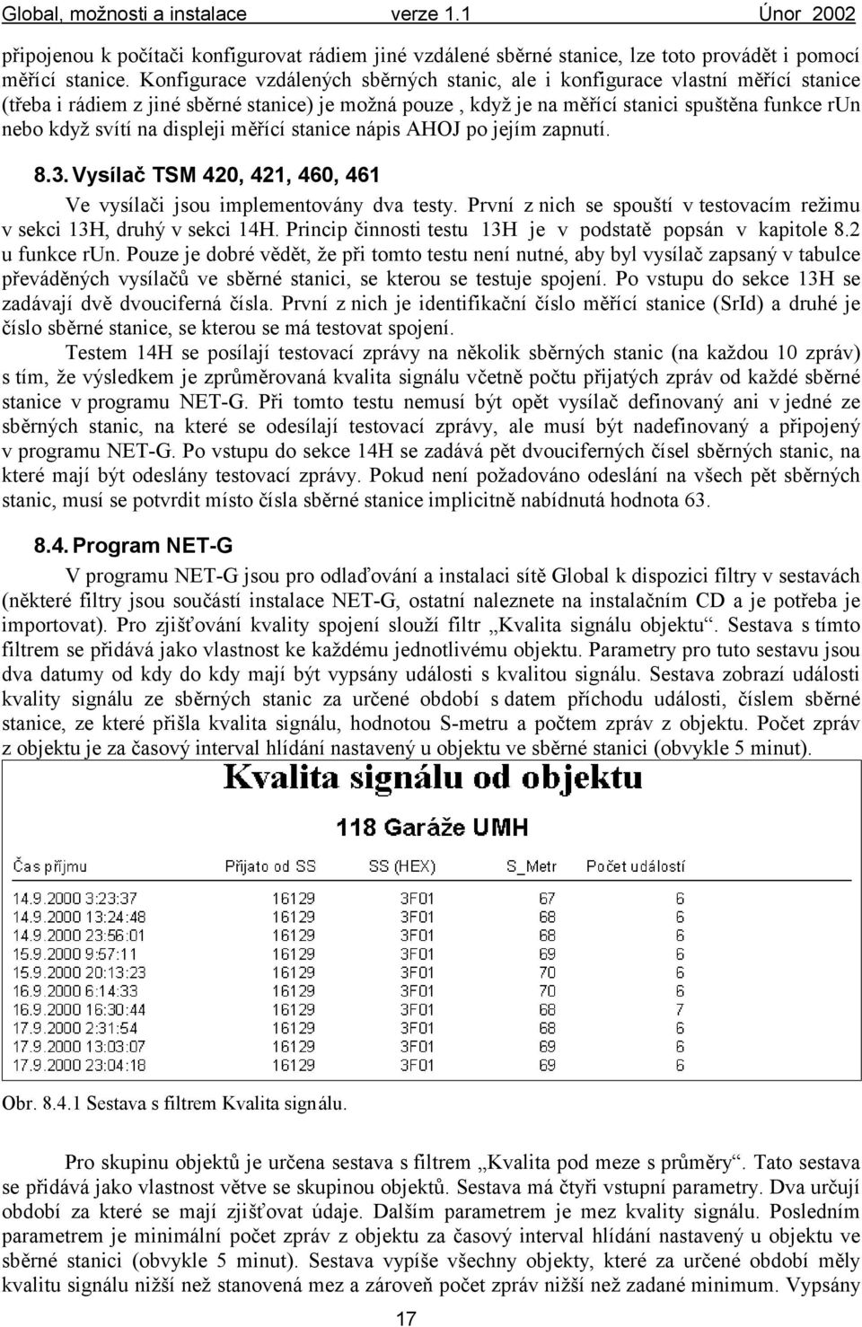 displeji měřící stanice nápis AHOJ po jejím zapnutí. 8.3. Vysílač TSM 420, 421, 460, 461 Ve vysílači jsou implementovány dva testy.