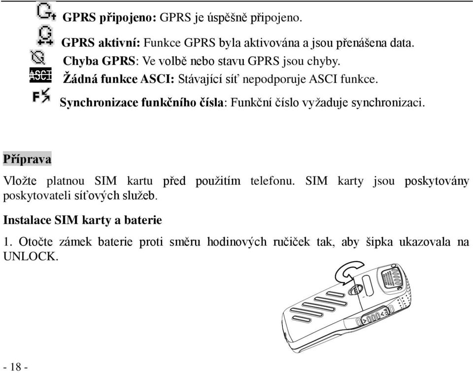 Synchronizace funkčního čísla: Funkční číslo vyžaduje synchronizaci. Příprava Vložte platnou SIM kartu před použitím telefonu.